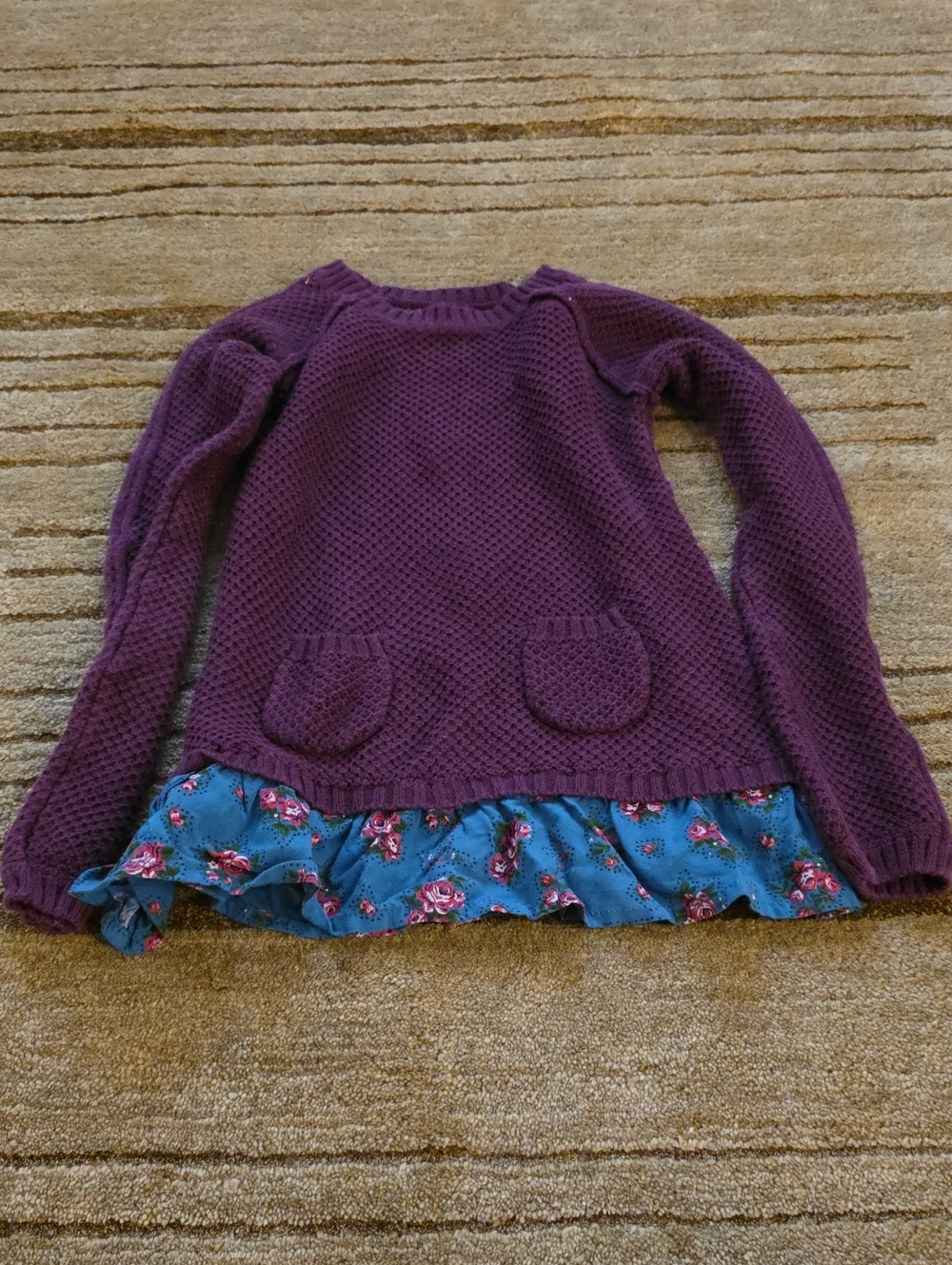 Tucker + Tate Plum Knit Sweater Dress with Blue Floral Hem